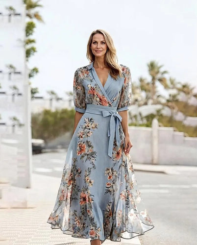 Levoire | Robe Midi À Manches Courtes Avec Un Élégant Décolleté En V