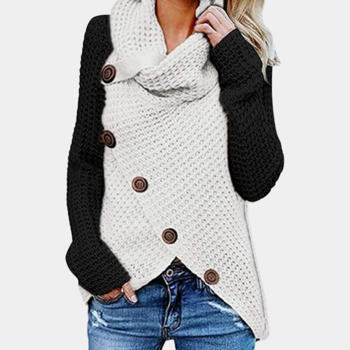Levoire | Pull Femme Avec Détail de Bouton Asymétrique Pull Tendance Pour Femmes Noir