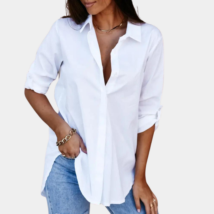 Levoire | Chemisier femme à manches longues col classique Blanc