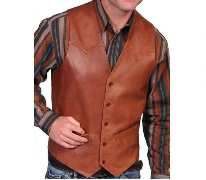 Levoire | Gilet Classique Western Aspect Cuir Vintage Gilet Pour Hommes Braun