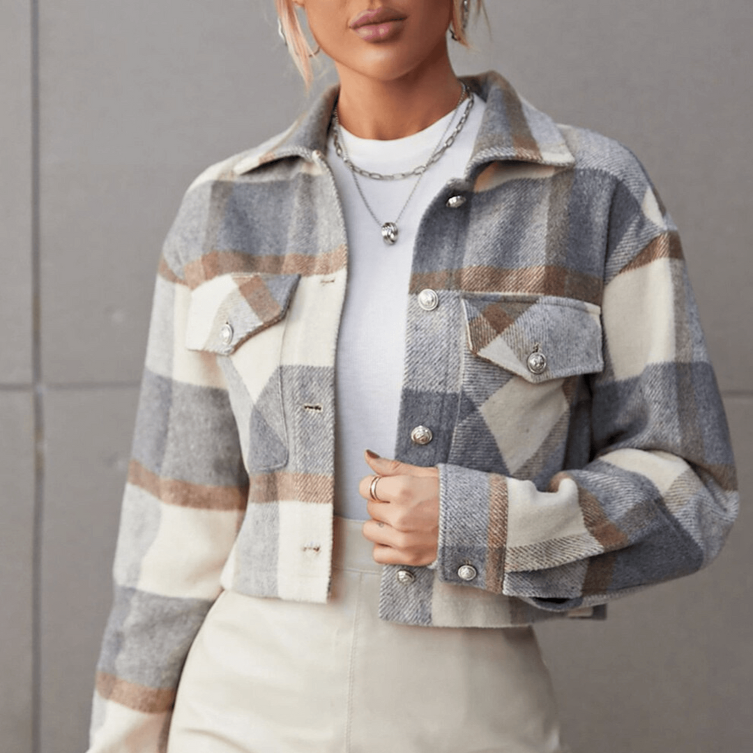 Levoire | Veste De Transition Patchwork Femme Avec Fermeture À Boutons Gris