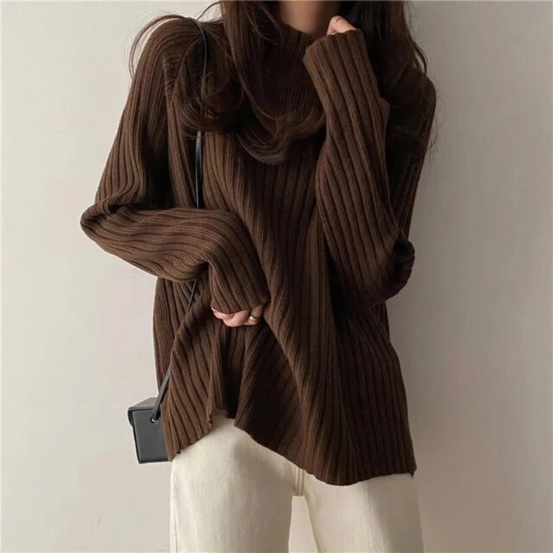 Levoire | Pull Avec Col Haut Pour Femmes Long Café