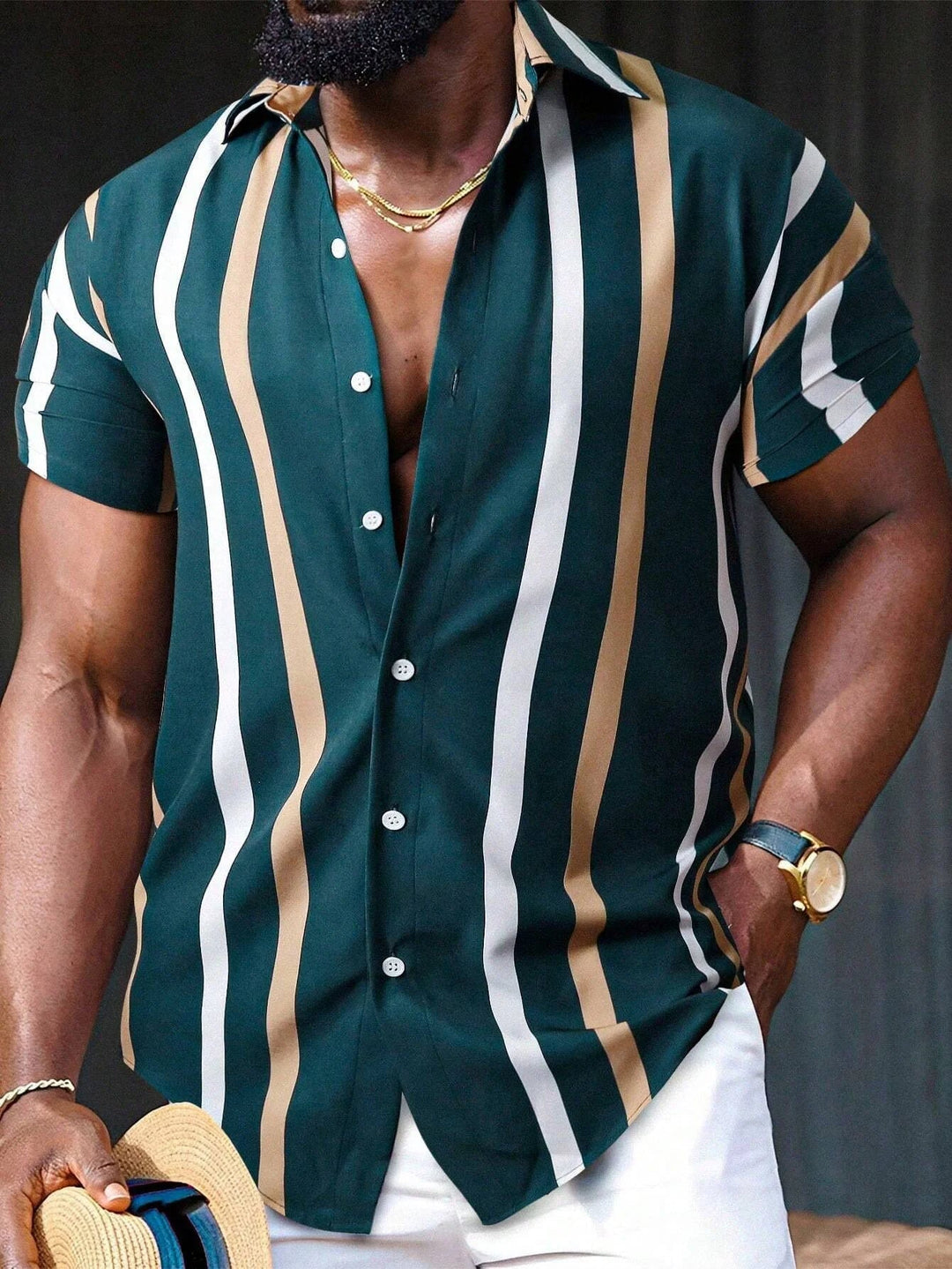 Levoire | Chemise Rayee Elegant Hommes Vert