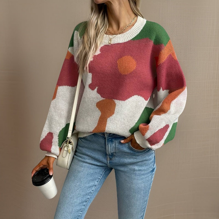 Levoire | Pull Long Manches Femmes Blanc avec Rouge
