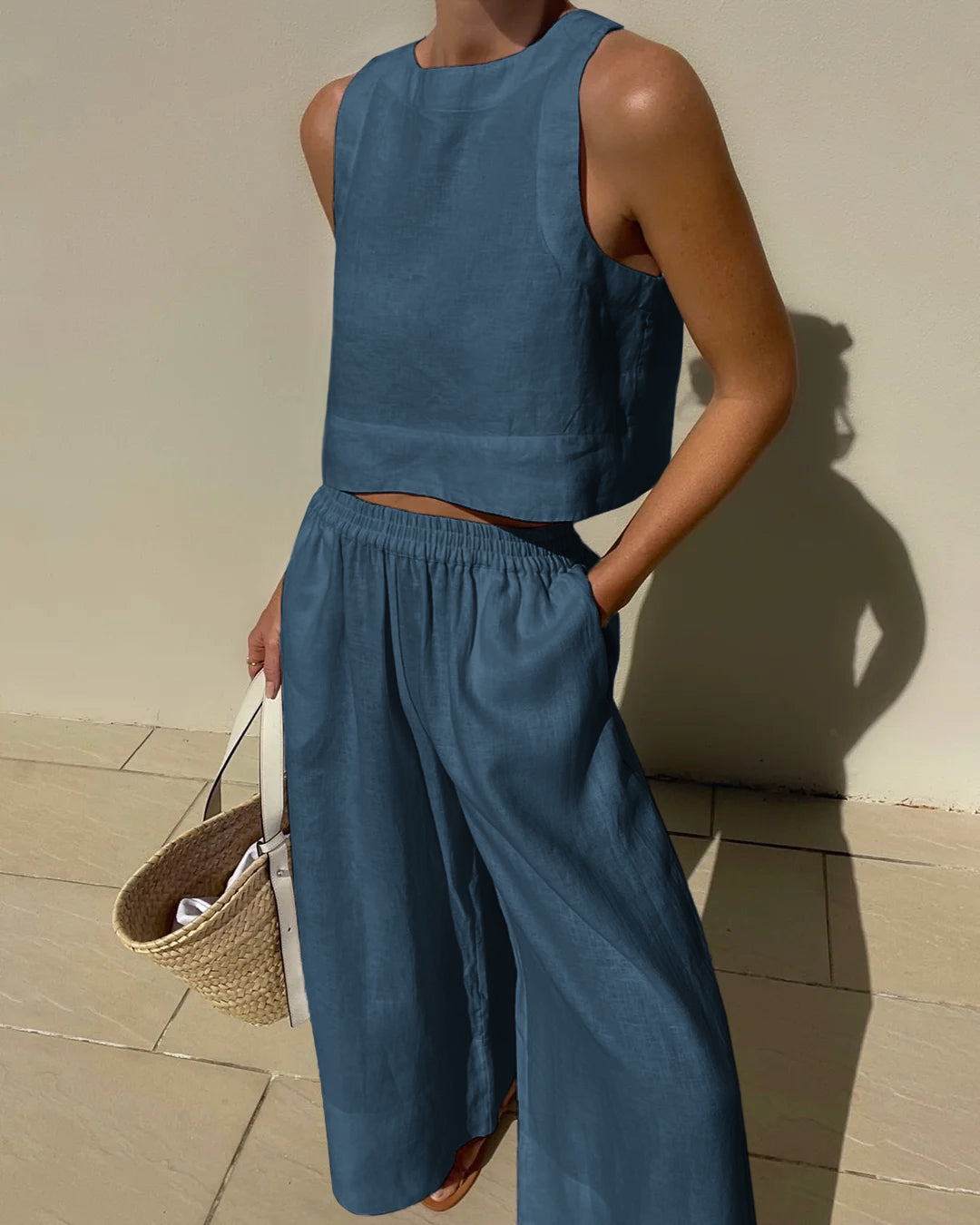 Levoire | Ensemble De Crop Top Et Pantalon Deux Pièces Bleu