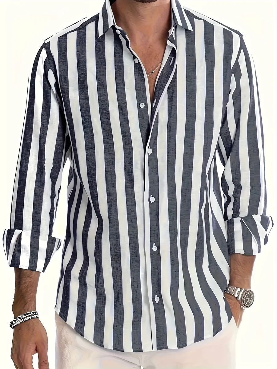 Levoire | Chemise à rayures pour hommes avec manches longues Chemise élégante pour hommes Noir