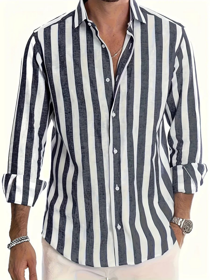 Levoire | Chemise à rayures pour hommes avec manches longues Chemise élégante pour hommes Noir