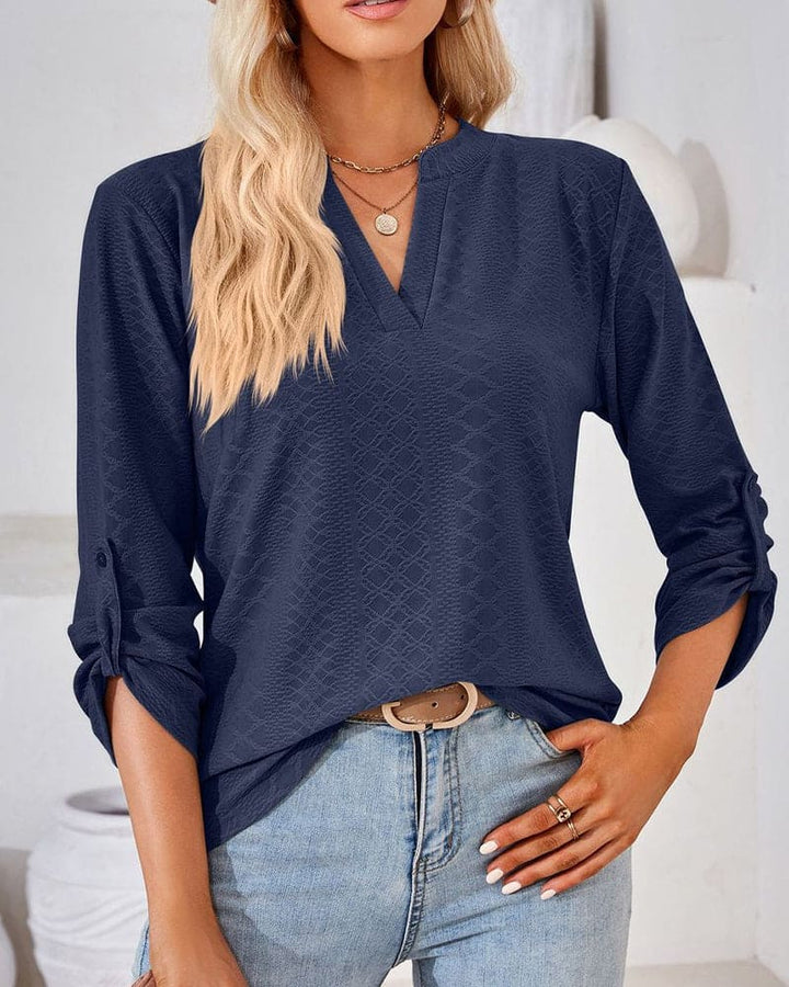 Levoire | Élégante Blouse Pour Dames Avec Décolleté En V Bleu marine