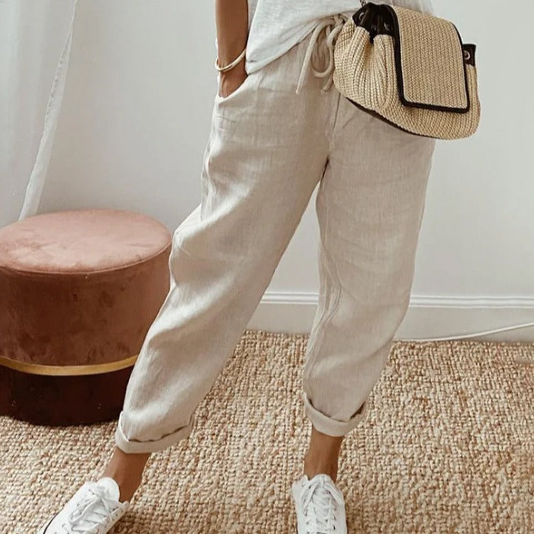 Levoire | Pantalon Aéré Confortable Avec Nœud Beige