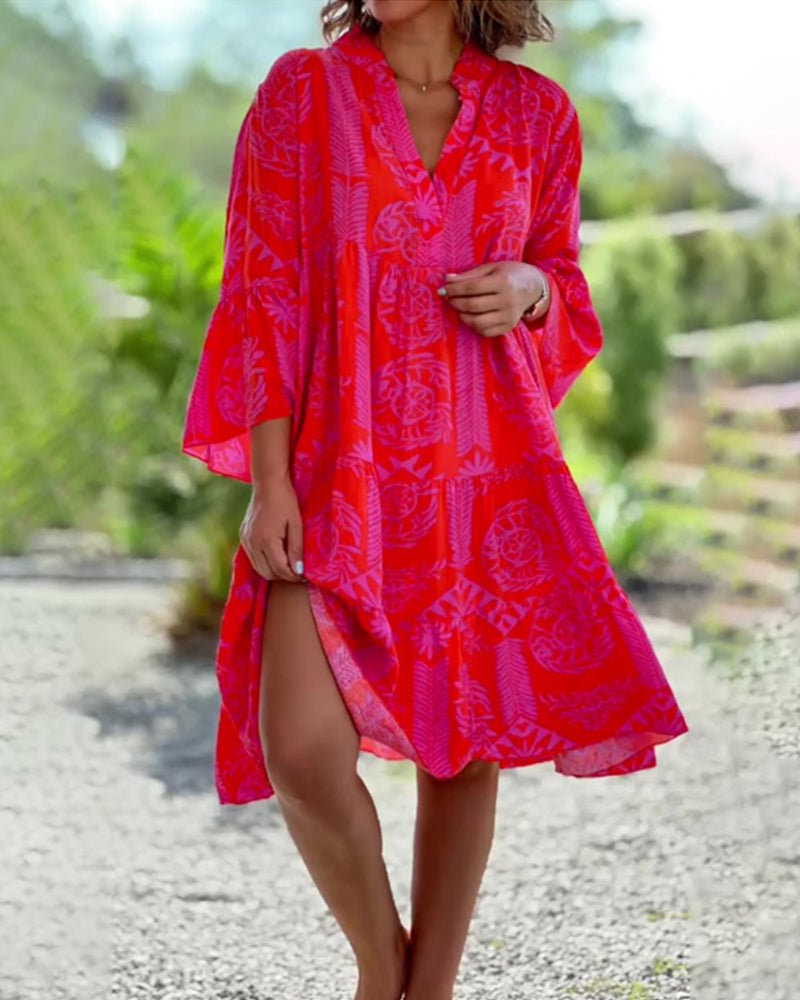 Levoire | Robe Imprimé Boho À Manches Trois Quarts Rot