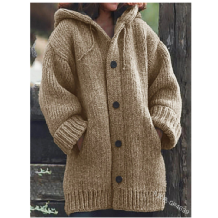 Levoire | Manteau Douillet Avec Capuche Et Boutons Pour Femme Kaki