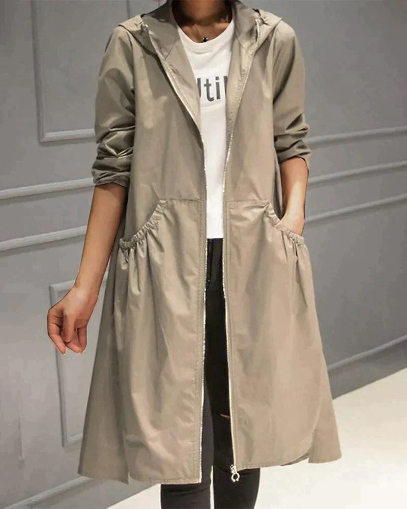 Levoire | Veste Imperméable Mi-Longue À Manches Longues Avec Poches Beige