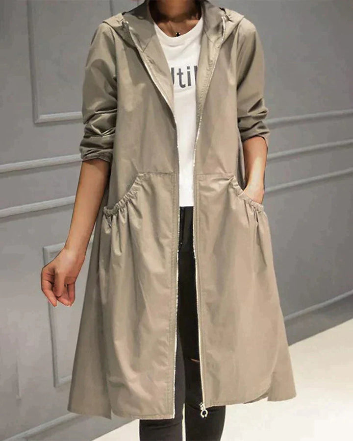 Levoire | Veste Imperméable Mi-Longue À Manches Longues Avec Poches Beige