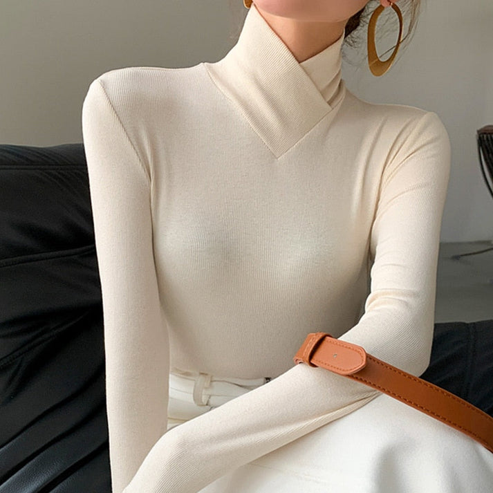 Levoire | Pull Pour Femmes Avec Col Haut Parfait Pour Un Look Raffiné Beige
