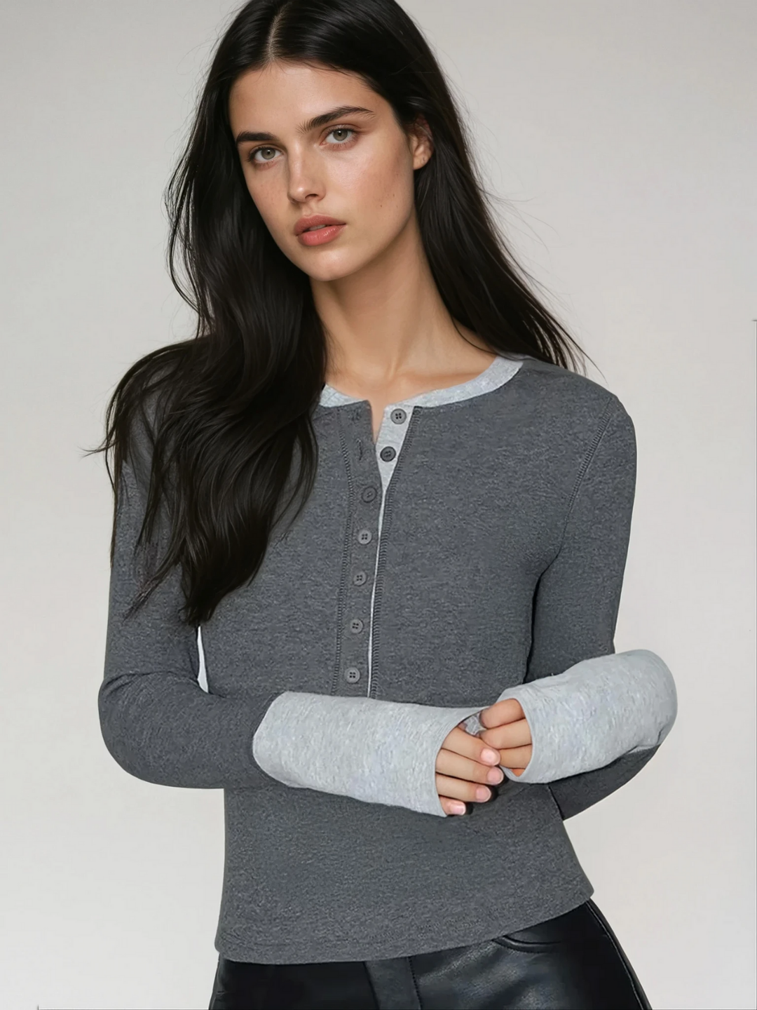 Levoire | Classique Contraste Poignets Henley Gris