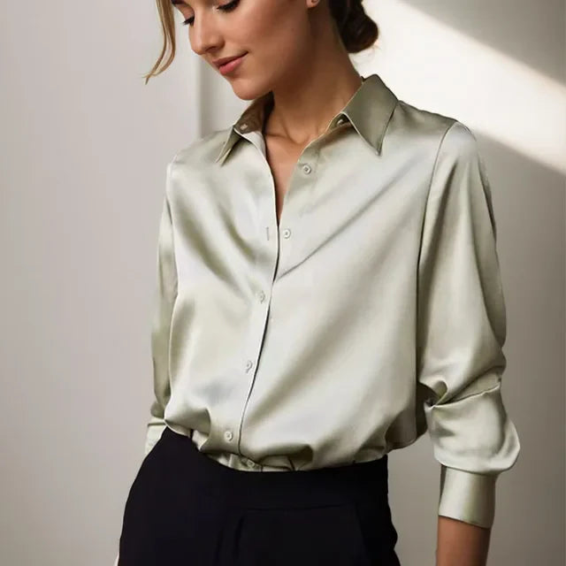 Levoire | Blouse élégante pour femmes, chemisier à manches longues avec boutons Vert