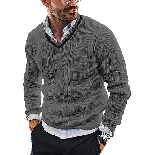 Levoire | Pull En Tricot Classique Pour Hommes Avec Col En V Gris
