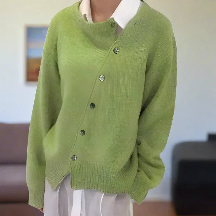 Levoire | Cardigan En Maille Douce Avec Patte De Boutonnage Diagonale Vert