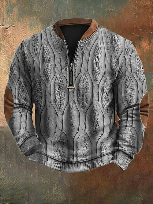 Levoire | Pull Tricoté Rétro Pour Homme Avec Fermeture Éclair Gris