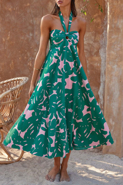 Levoire | Robe dos nu à imprimé floral bohème Vert