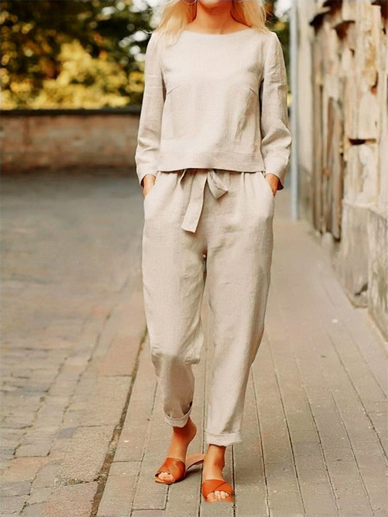 Levoire | Chemisier À Manches Longues Et Ensemble De Pantalons Pour Femmes Beige