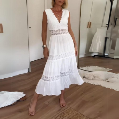 Levoire | Robe En Dentelle Avec Décolleté En V Blanc