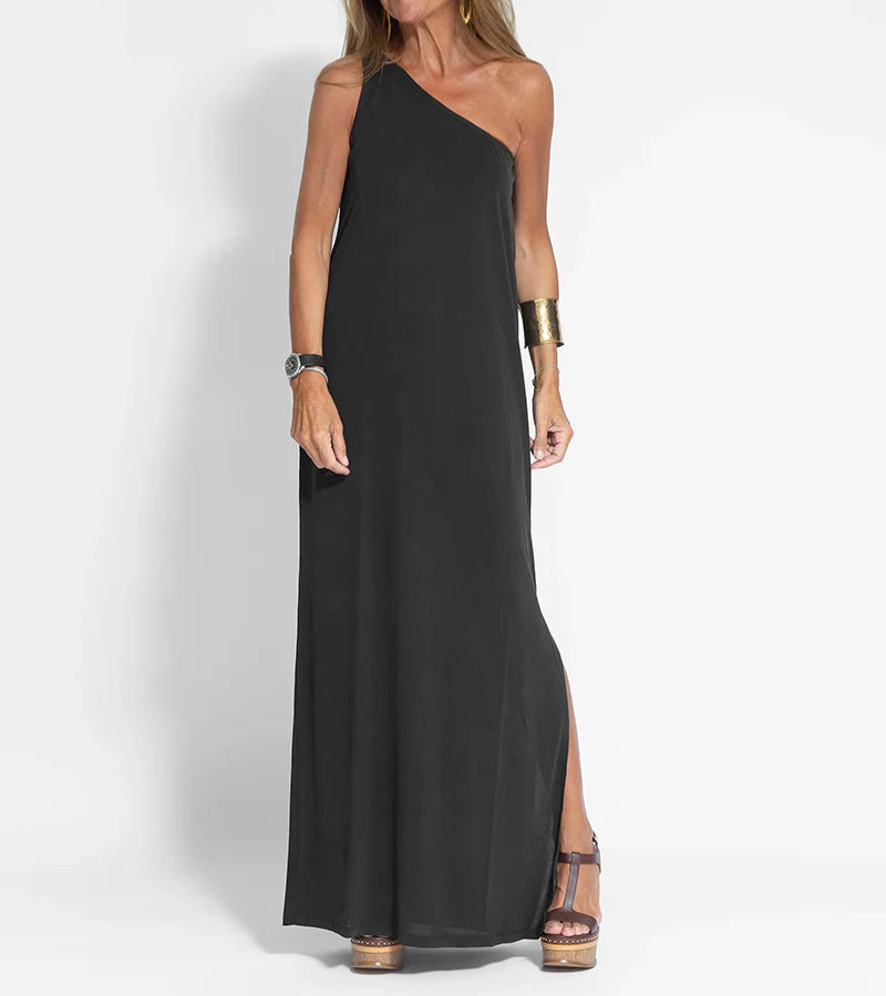 Levoire | Robe élégante pour femmes Robe maxi chic avec une épaule pour femmes Noir