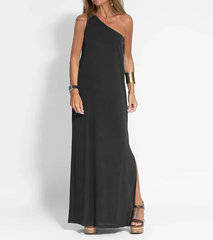 Levoire | Robe élégante pour femmes Robe maxi chic avec une épaule pour femmes Noir