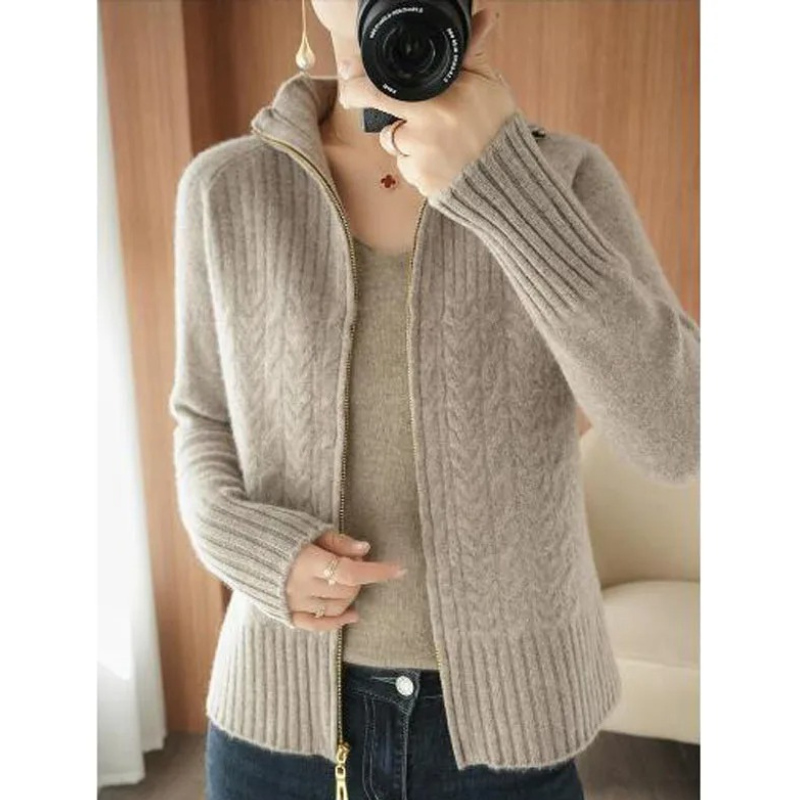 Levoire | Gilet Femme avec Fermeture Éclair et Textures en Câble Braun