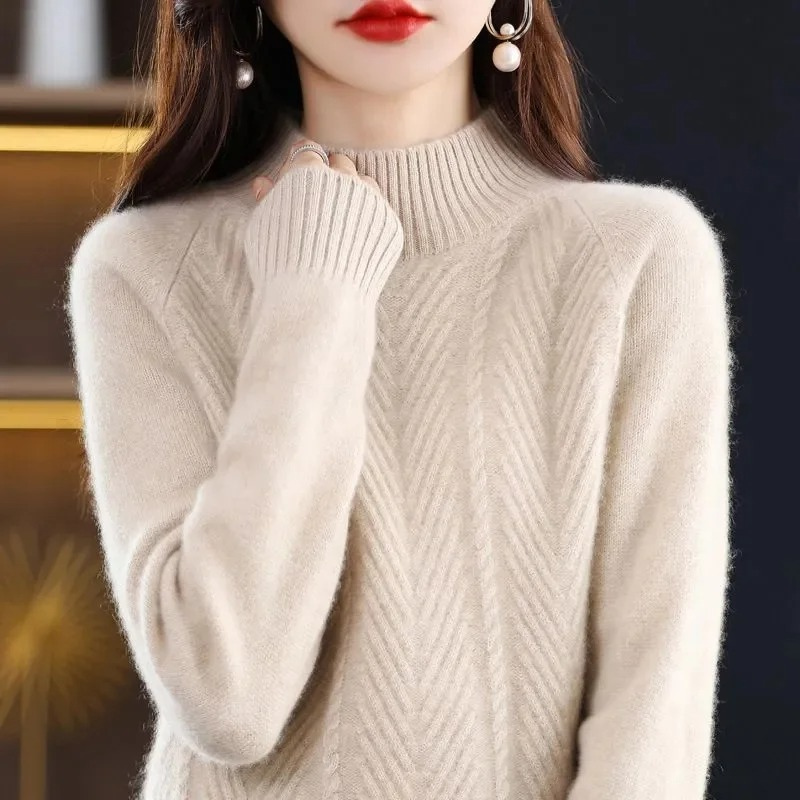 Levoire | Kashmir Pull Femme Col Montant Élégant Et Chaud Pull Beige