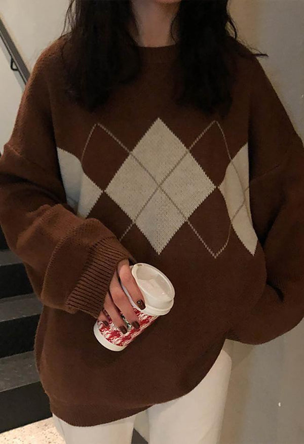 Levoire | Pull Argyle Au Style Vintage Pour Tous Les Jours Braun Une taille