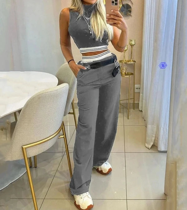 Levoire | Deux Pièces Vêtements De Loisirs Femmes, Simple, Pantalons De Yoga Décontractés Avec Coupe Ample Gris