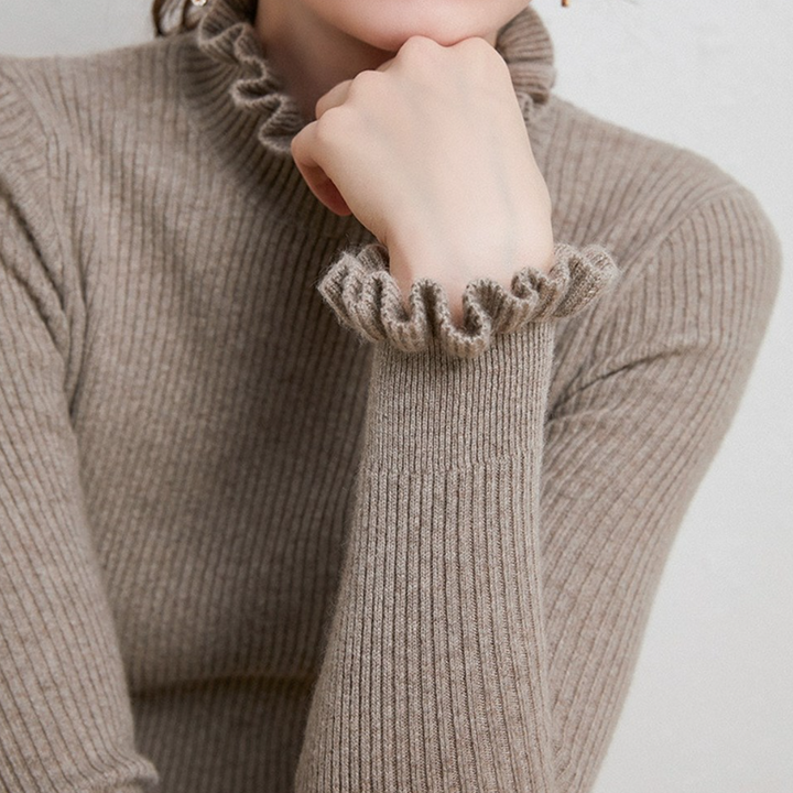 Levoire | Pull À Col Roulé Pour Femmes Avec Un Motif En Dentelle Délicat Au Col Et Aux Manches Braun