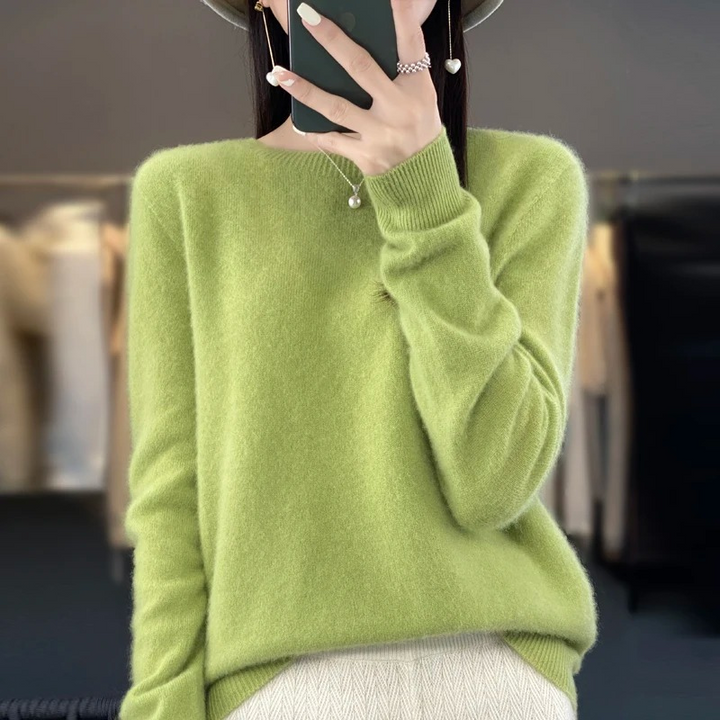 Levoire | Pull en cachemire Femme Élégant Col Rond, Doux & Confortable Vert