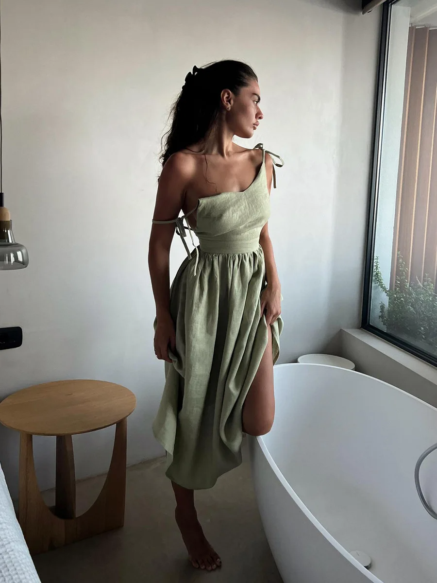 Levoire | Vestido de playa de algodón/lino : estilo vintage Vert