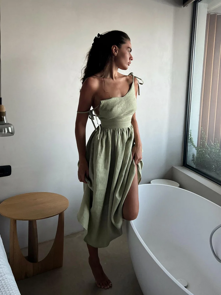 Levoire | Vestido de playa de algodón/lino : estilo vintage Vert