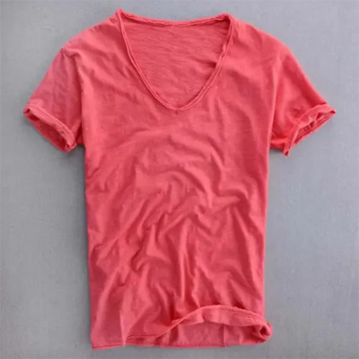 Levoire | T-shirt à manches courtes et décolleté en V décontracté Rose rot