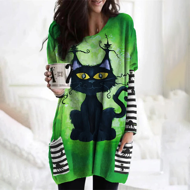 Levoire | Chemise D'Halloween À Imprimé Chat Vert