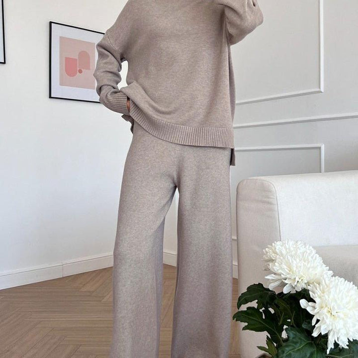 Levoire | Costume Pour Femmes Avec Col Roulé Et Pantalon Évasé Gris Une taille