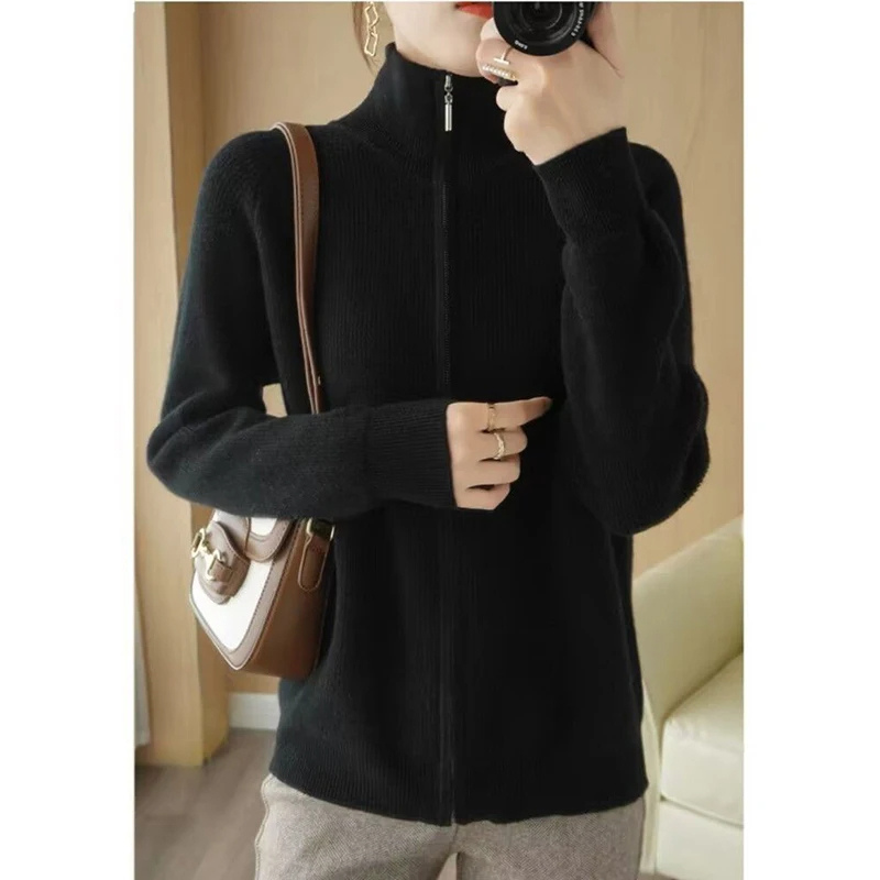 Levoire | Veste femme avec fermeture éclair, tricot et col haut Noir