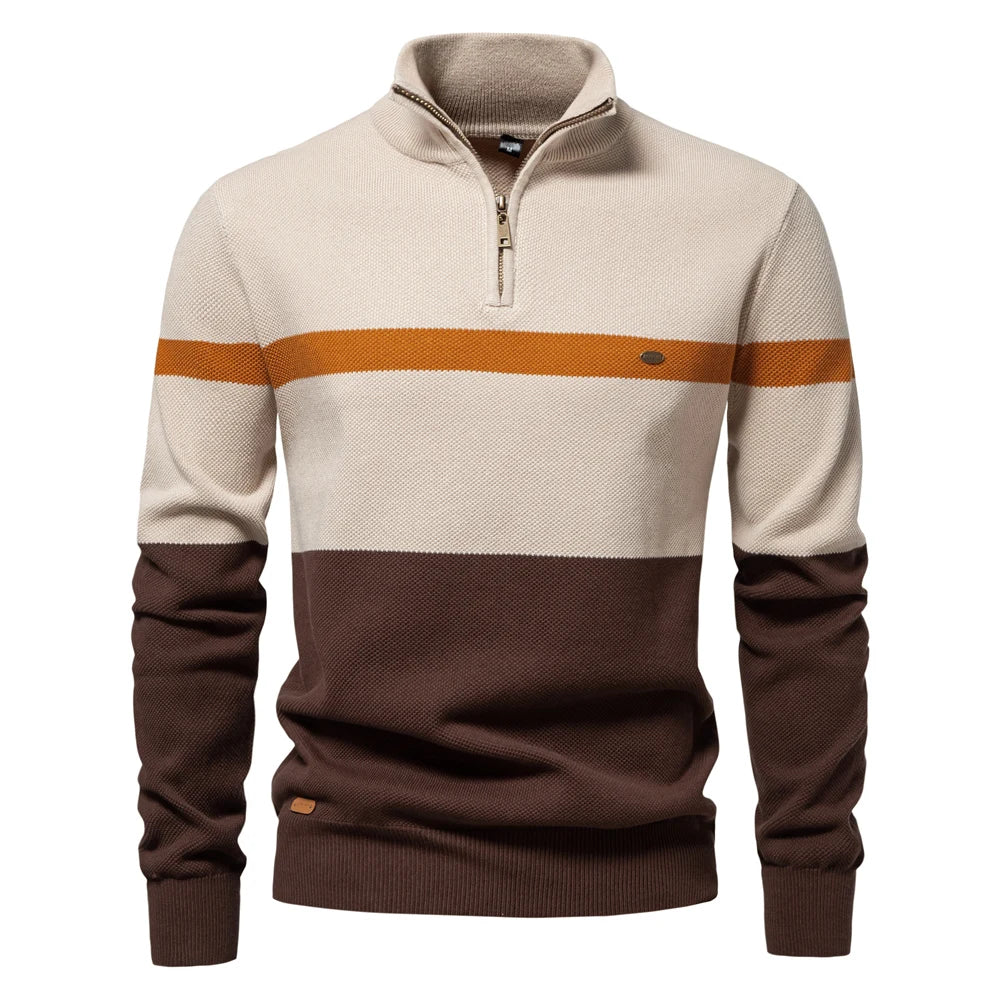 Levoire | Sweatshirt Pour Hommes En Style Colorblock Avec Demi-Zip Kaki