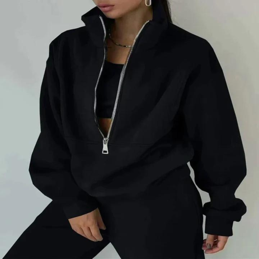 Levoire | Ensemble D'Entraînement Pour Femmes Avec Pull À Demi-Fermeture Éclair Et Pantalon Noir