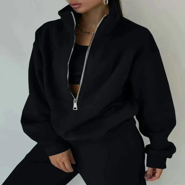 Levoire | Ensemble D'Entraînement Pour Femmes Avec Pull À Demi-Fermeture Éclair Et Pantalon Noir