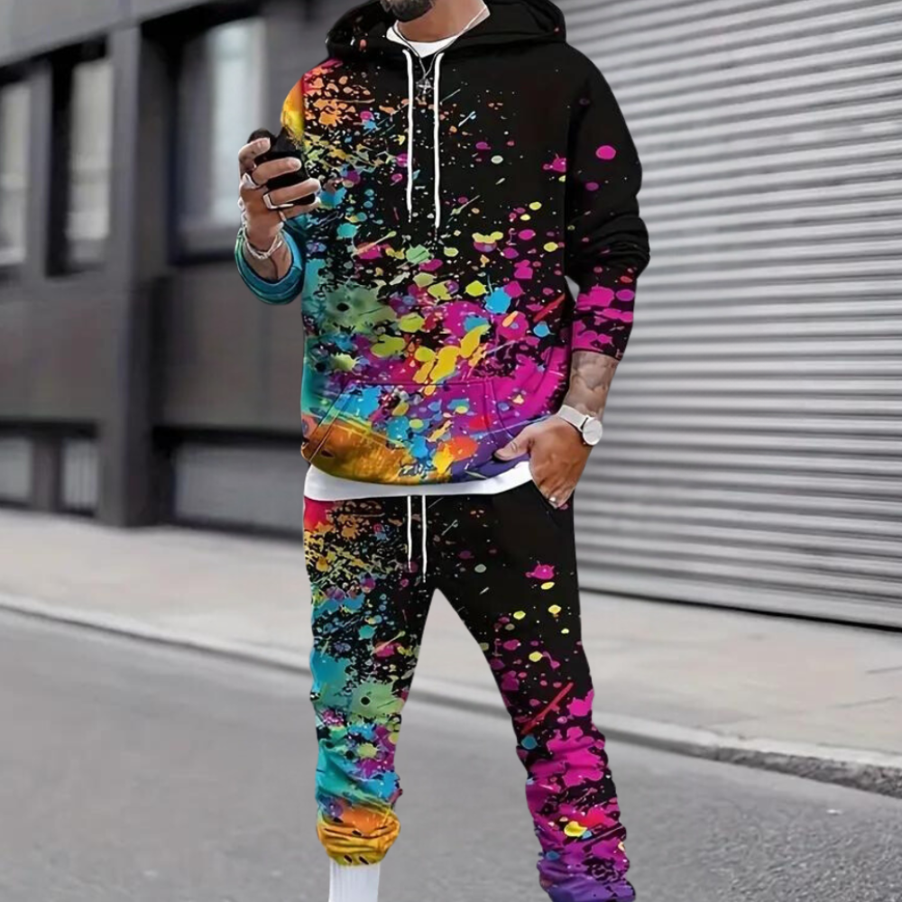 Levoire | Ensemble de survêtement pour hommes avec impression saisissante, sweat à capuche et pantalon de survêtement pour hommes Noir