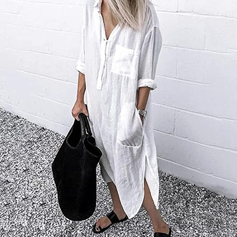 Levoire | Femmes Élégant Robe Chemise Unie Avec Découpe Robe Femme Blanc