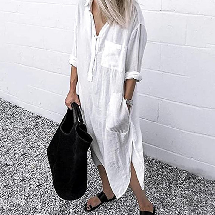 Levoire | Femmes Élégant Robe Chemise Unie Avec Découpe Robe Femme Blanc