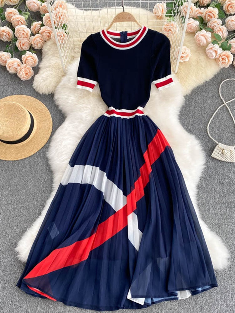 Levoire | Pull À Col Rond Tricoté Avec Manches Courtes Bleu