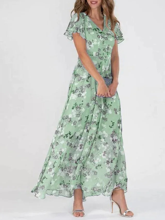 Levoire | Robe Maxi Avec Imprimé Floral Vert