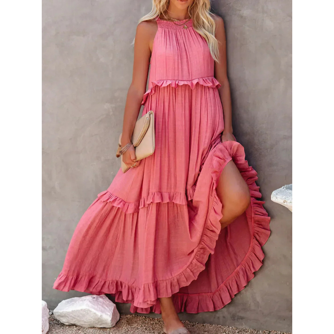 Levoire | Robe D'Invite De Mariage À Ourlet Volant Et Dos Nu - Maxi Rose