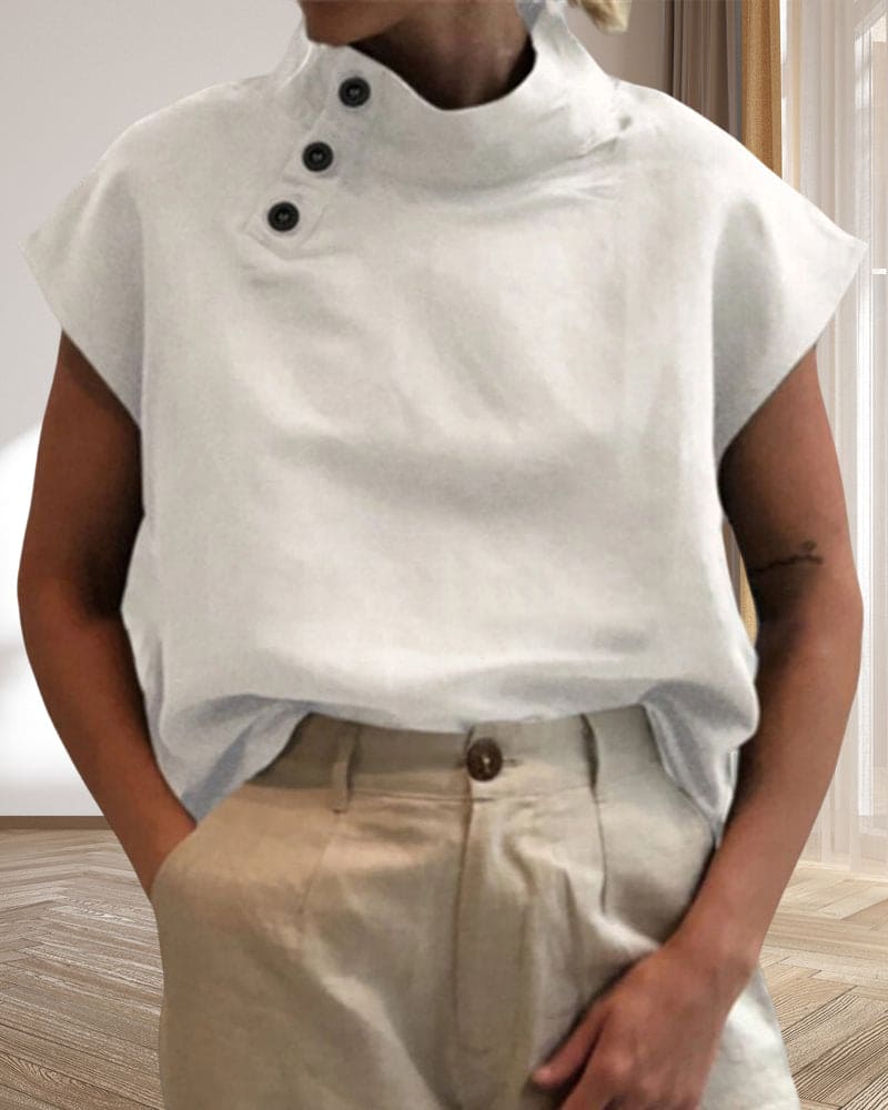 Levoire | Puuvillasta Ja Pellavasta, Jossa Pystykaulus Ja Nappilukitus Valkoinen